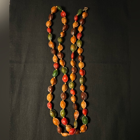 Vintage Painted Nut Necklace - Picture 2 of 10